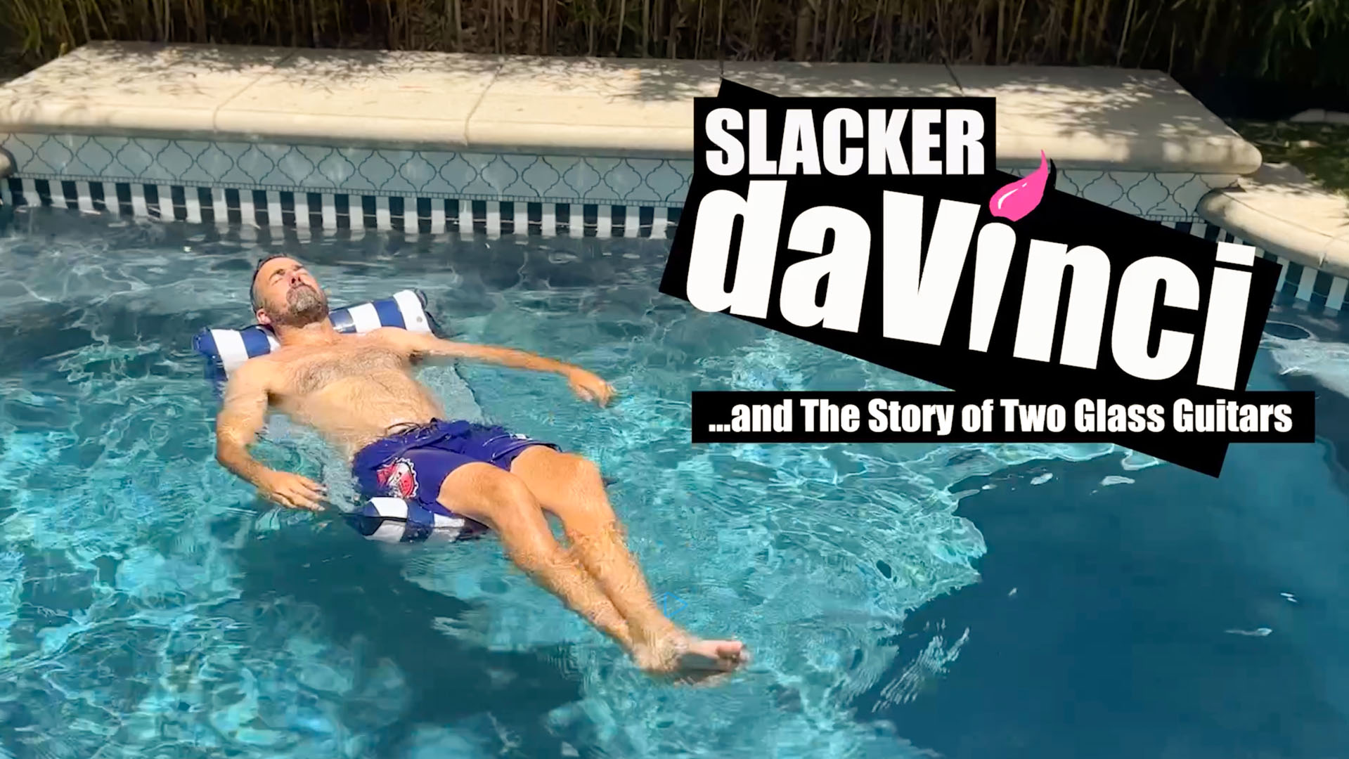 Tim Carey floating in a pool, an unguarded moment before the work begins